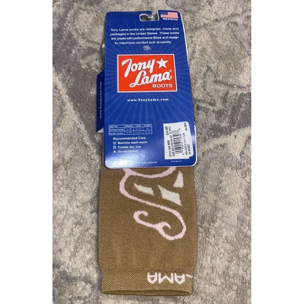 NWT Tony Lama Boots Socks 1-Pair Size Small Tall Beige Pink Mens/ Womens  Unisex